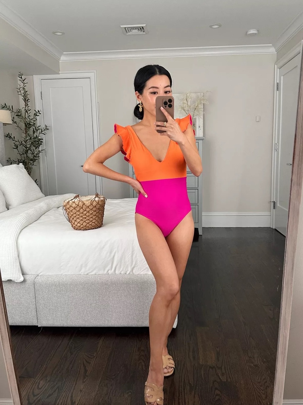Summersalt The Ruffle Backflip Orange and Fuchsia Swimsuit 12LT